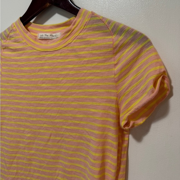Free People Yellow and Pink Striped Short Sleeve Tee - Picture 3 of 4